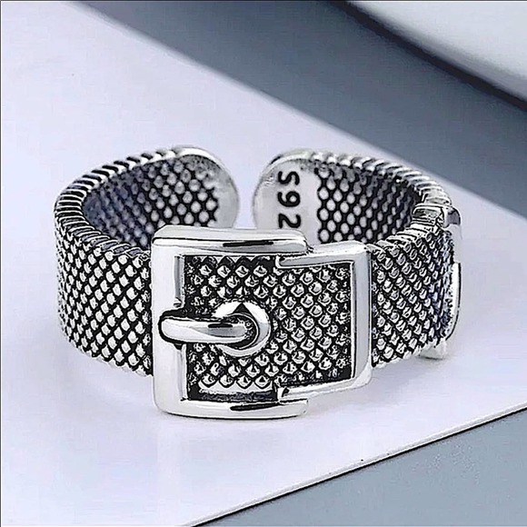 Sterling Silver Buckle Design Cuff Bracelet & Ring Bundle - Picture 5 of 8